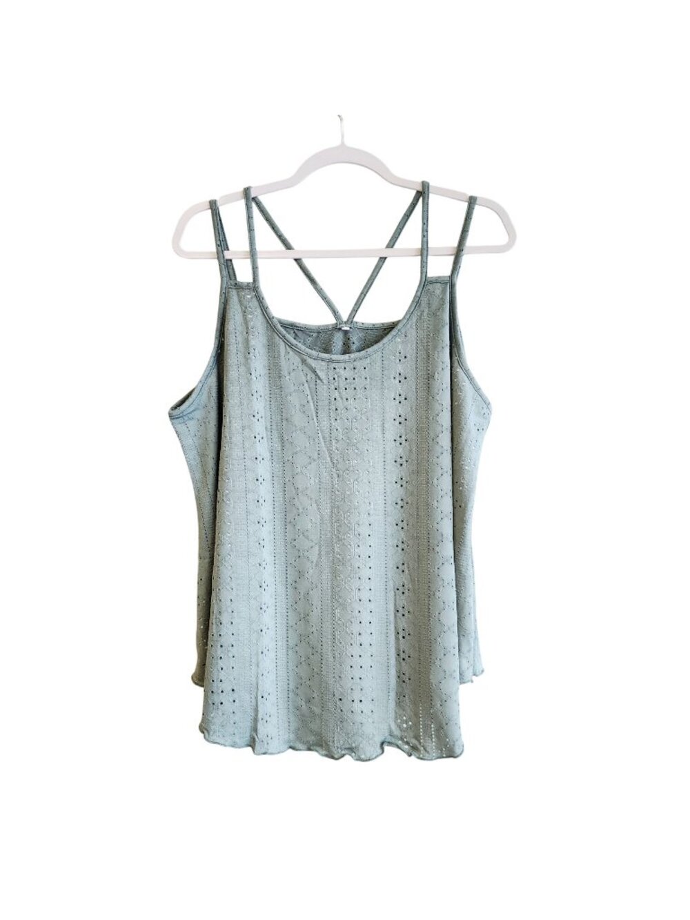Light Blue Eyelet Lace Sleeveless Strappy Tank Top XL